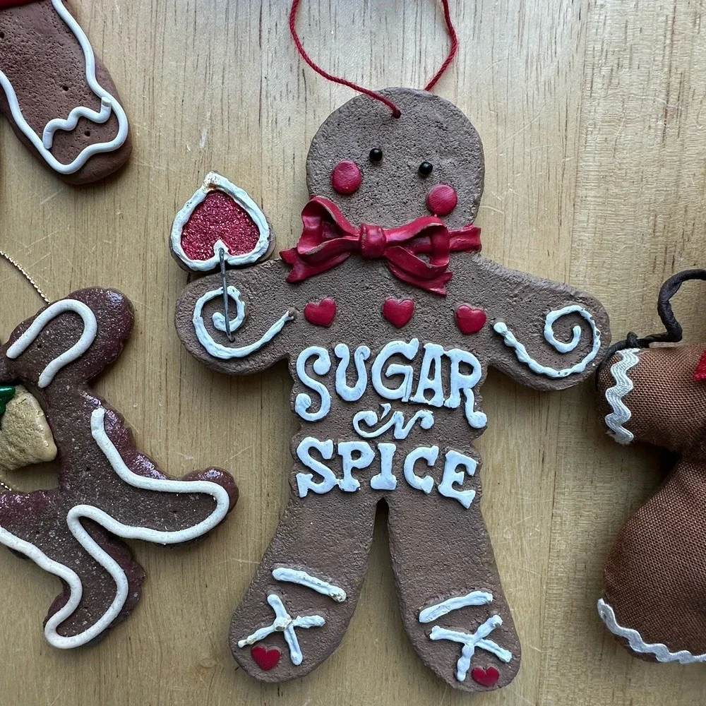 Vintage Gingerbread Man Boy Girl Christmas Tree Holiday Ornaments Lot Of 6